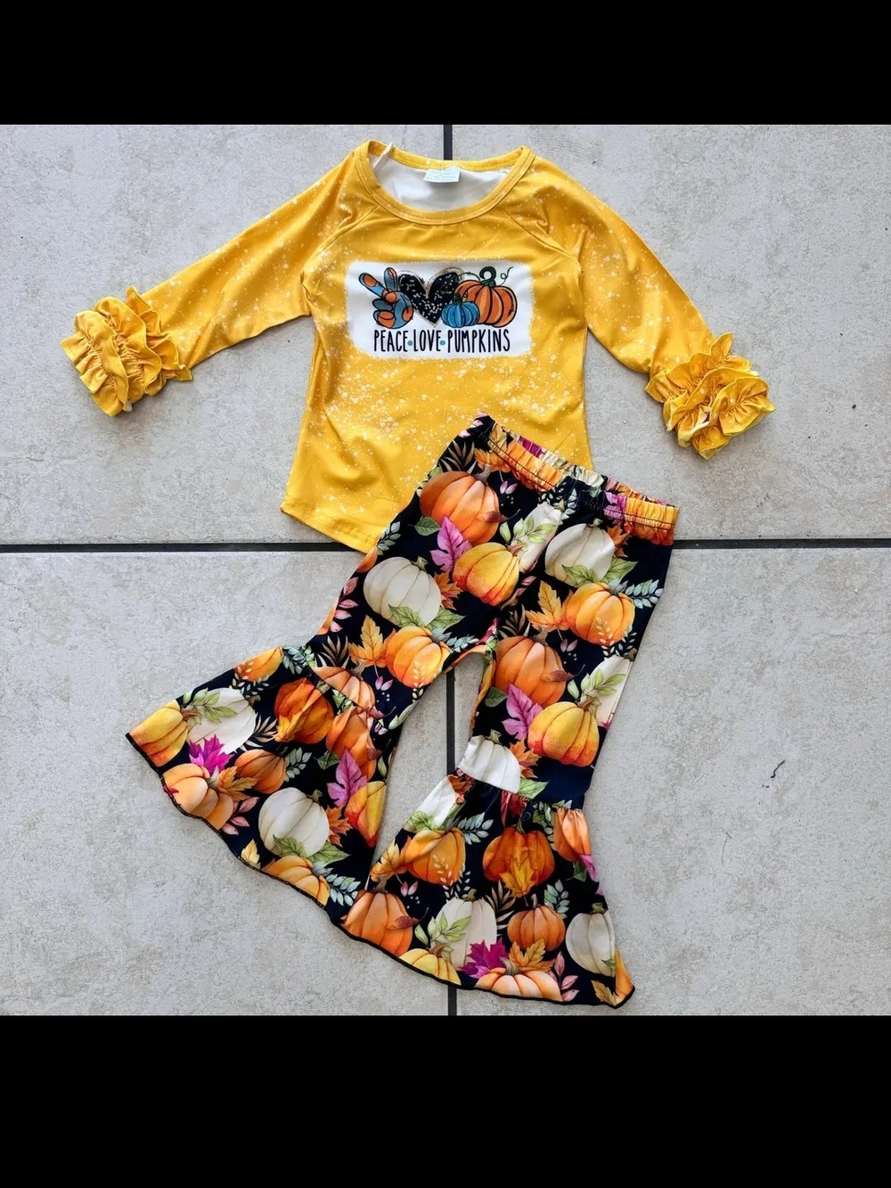 Girls Yellow 'Peace Love Pumpkins' Two-Piece Fall Set